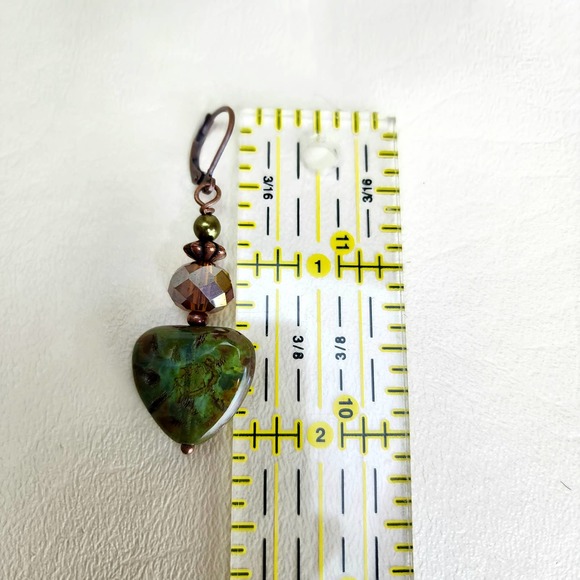 Earthy Green Triangle Earrings, Handmade - Picture 6 of 9